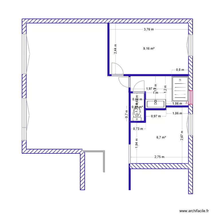 SDB NINI. Plan de 3  et 17 m²