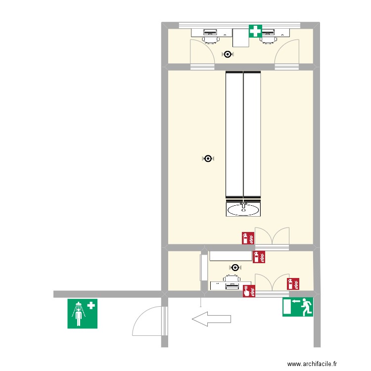 Laboratoire. Plan de 4 pièces et 61 m2