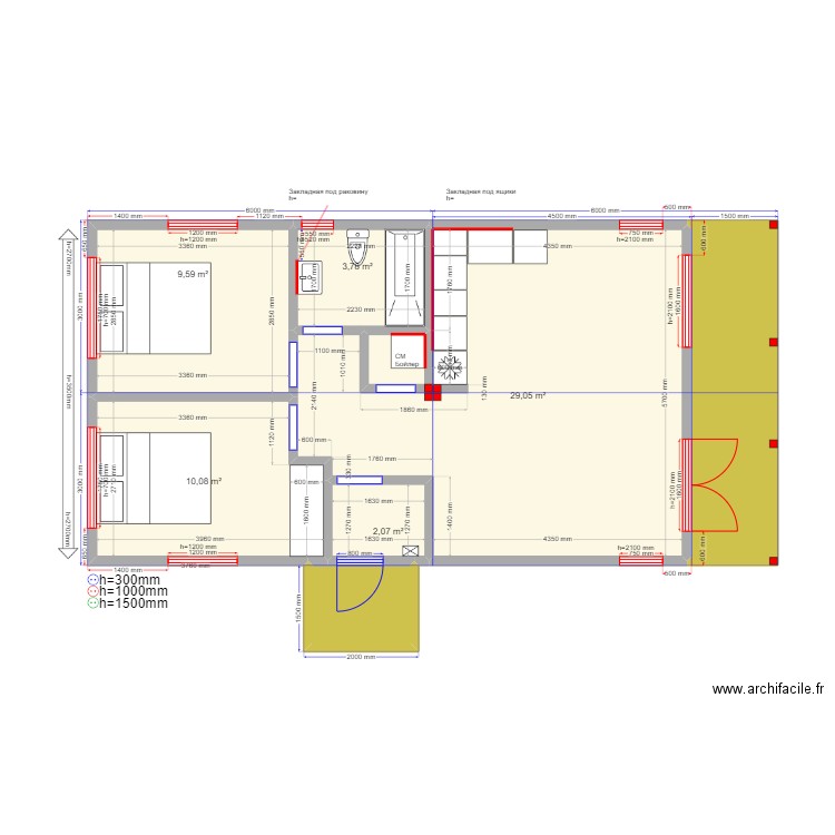 Barn Ярославль план11. Plan de 8 pièces et 65 m2
