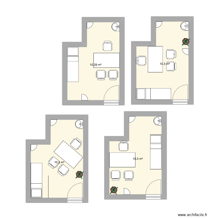 petit bureau. Plan de 4 pièces et 41 m2