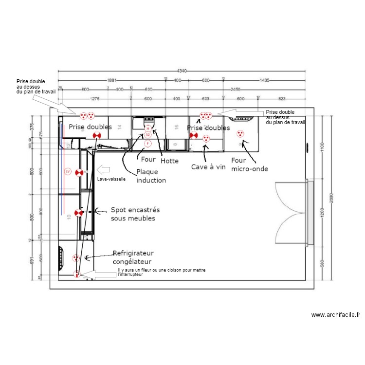 Plan cuisine eau et électricité. Plan de 0 pièce et 0 m2