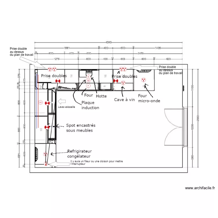 Plan cuisine eau et &eacute;lectricit&eacute;. Plan de 