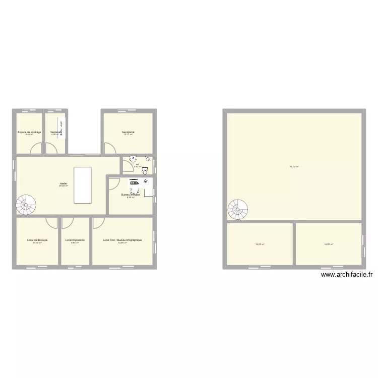 Rez de chauss&eacute;e. Plan de 12  et 190 m²