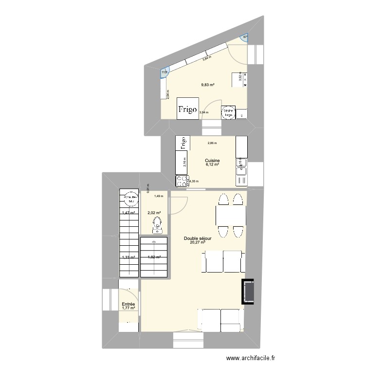 plan actuel. Plan de 8 pièces et 45 m2