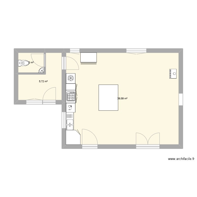 Maison de la SOurce. Plan de 3 pièces et 48 m2