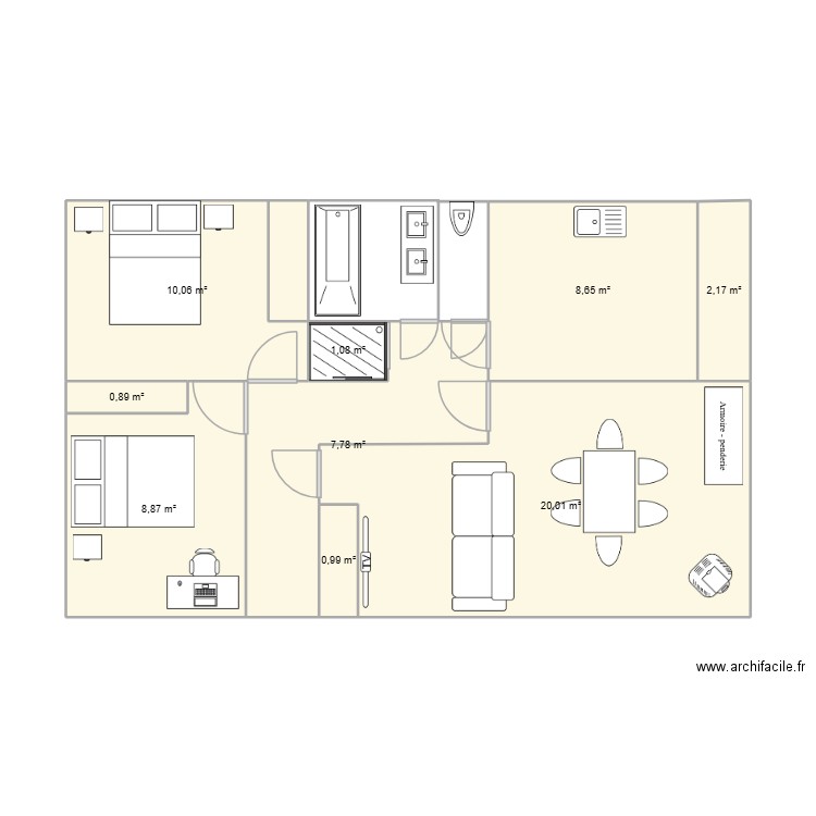 PROJET N°1. Plan de 9 pièces et 61 m2