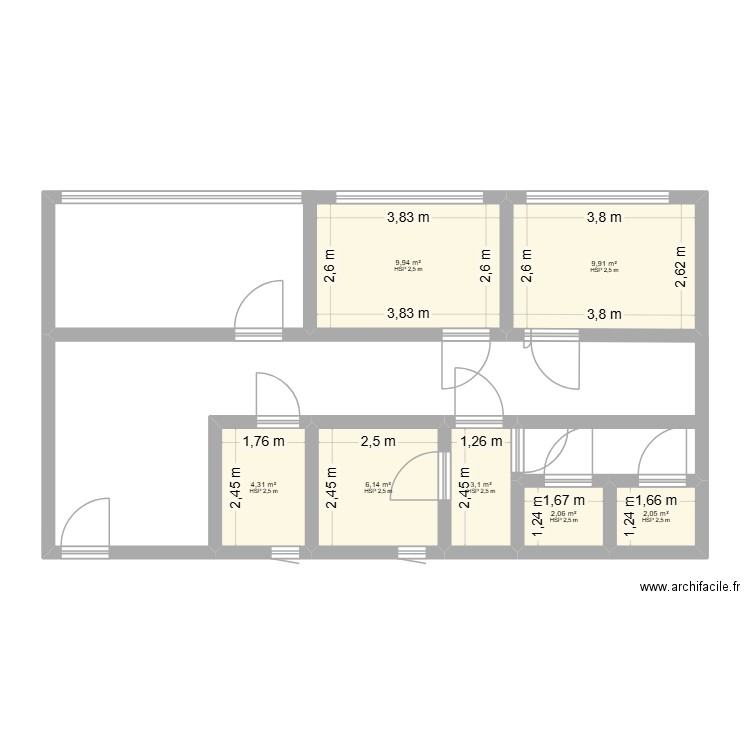 Local 435LC. Plan de 7 pièces et 38 m2