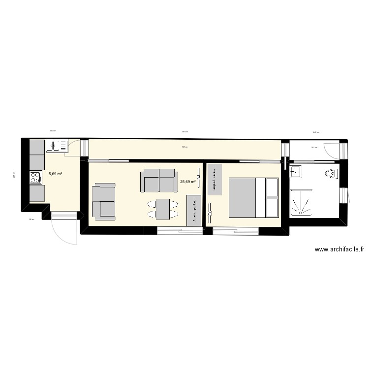 plan amenagement. Plan de 2 pièces et 31 m2