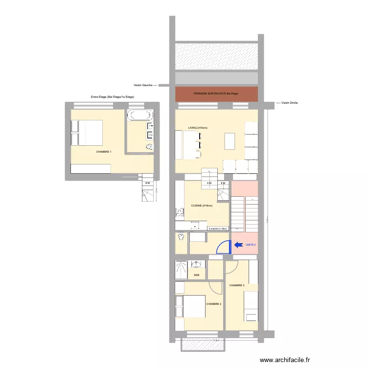 Li&eacute;geois 65 Rez+1 Existant - Projet&eacute; - C. Plan de 19  et 111 m²