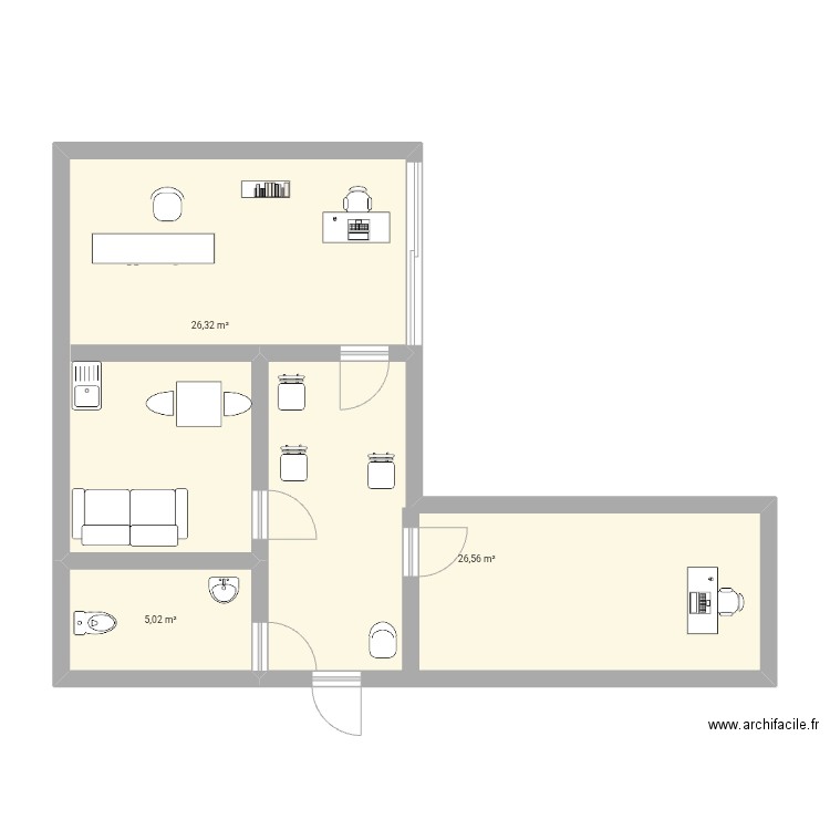 Cabinet Boris 1. Plan de 3 pièces et 58 m2