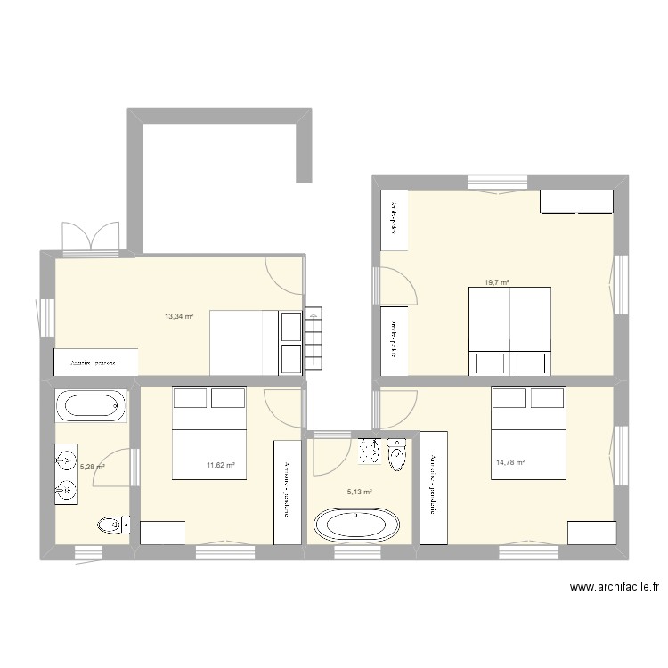 PROJET MAISON 9. Plan de 6 pièces et 70 m2