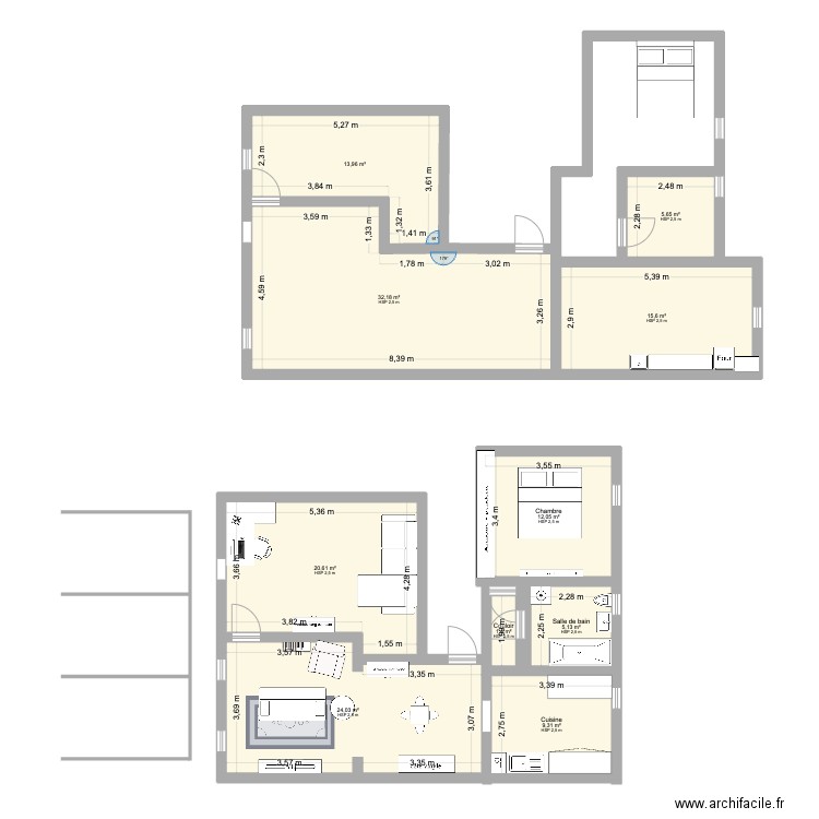 Appart. Plan de 10 pièces et 140 m2