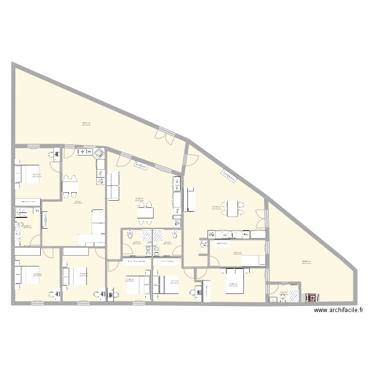 gandara t2+t2+t3 modif chambre avec wc 1. Plan de 16 pièces et 288 m2