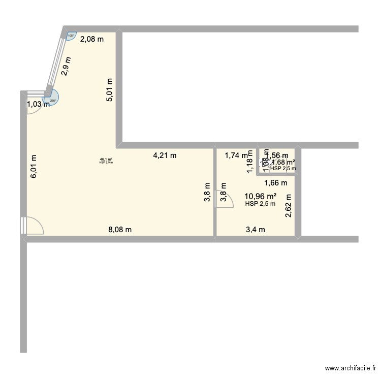 MAGASIN. Plan de 3 pièces et 59 m2