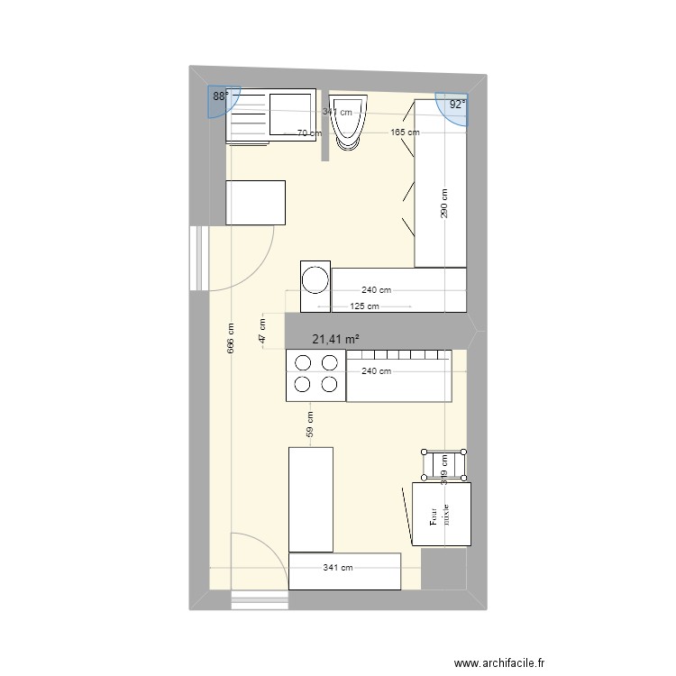 4 saisons Sarre union. Plan de 1 pièce et 21 m2