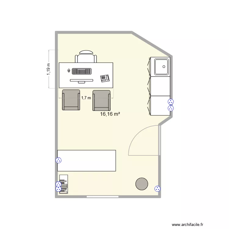 Bureau Laure. Plan de 1  et 16 m²