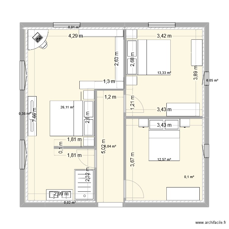 mass. Plan de 9 pièces et 59 m2