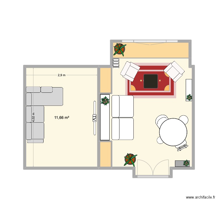 Salon maison. Plan de 5 pièces et 30 m2