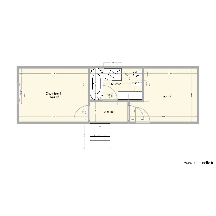 1ier Etage. Plan de 4 pièces et 29 m2