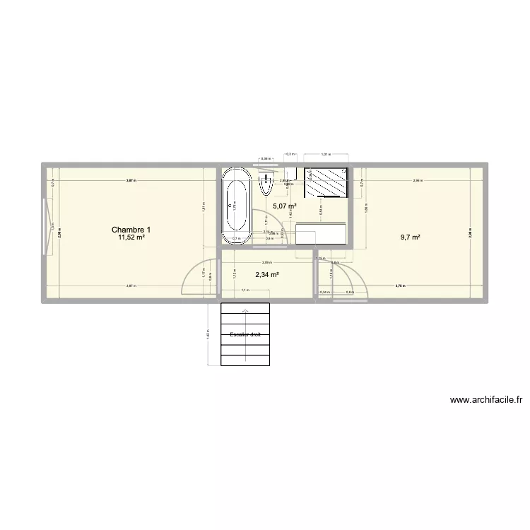 1ier Etage. Plan de 4 pièces et 29 m²