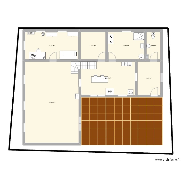 version un. Plan de 7 pièces et 124 m2