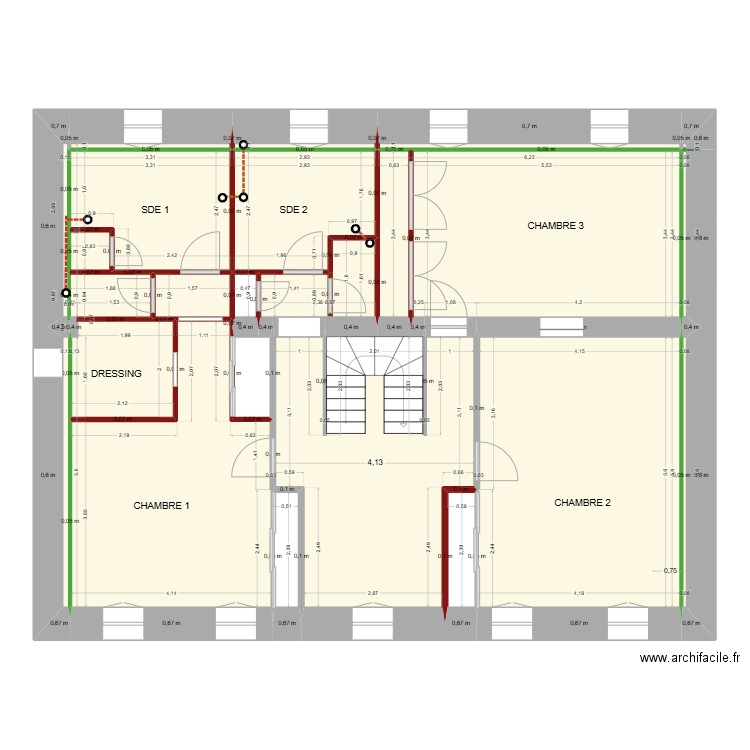 CAROLE & LUDO  PROJET  1° ETAGE EV/EU. Plan de 22 pièces et 114 m2