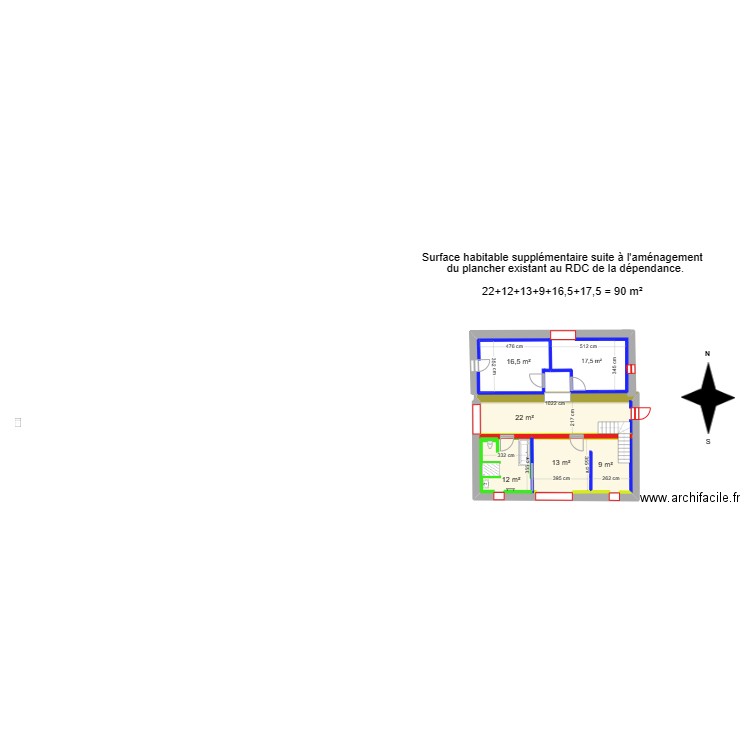 Calcul - Plancher RDC. Plan de 1 pièce et 64 m2