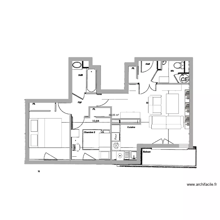 test 2. Plan de 1  et 44 m²