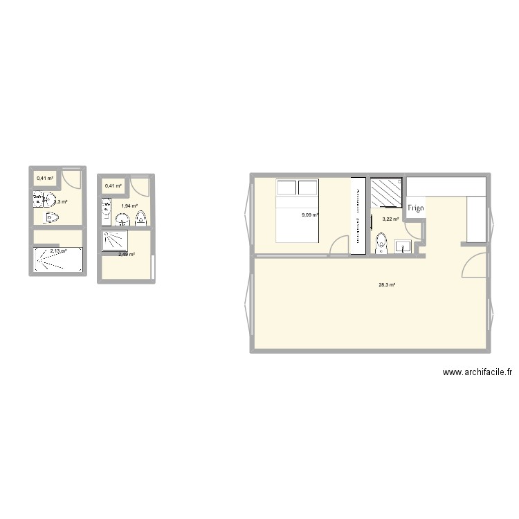 P 1er v2. Plan de 9 pièces et 50 m2