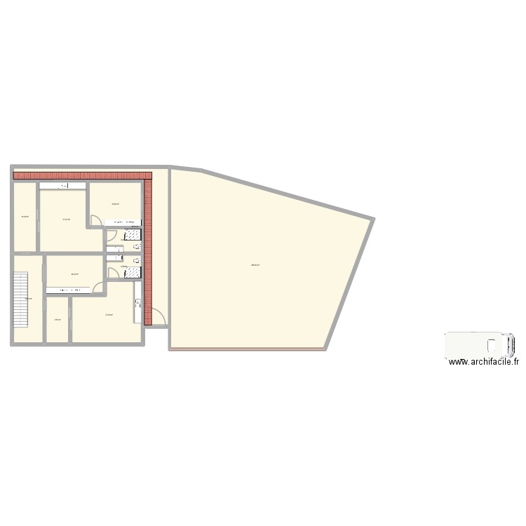 Plan R+1 projet 2026. Plan de 11 pièces et 387 m2