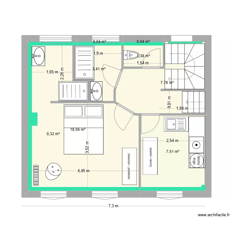 beynes haut. Plan de 8  et 39 m²