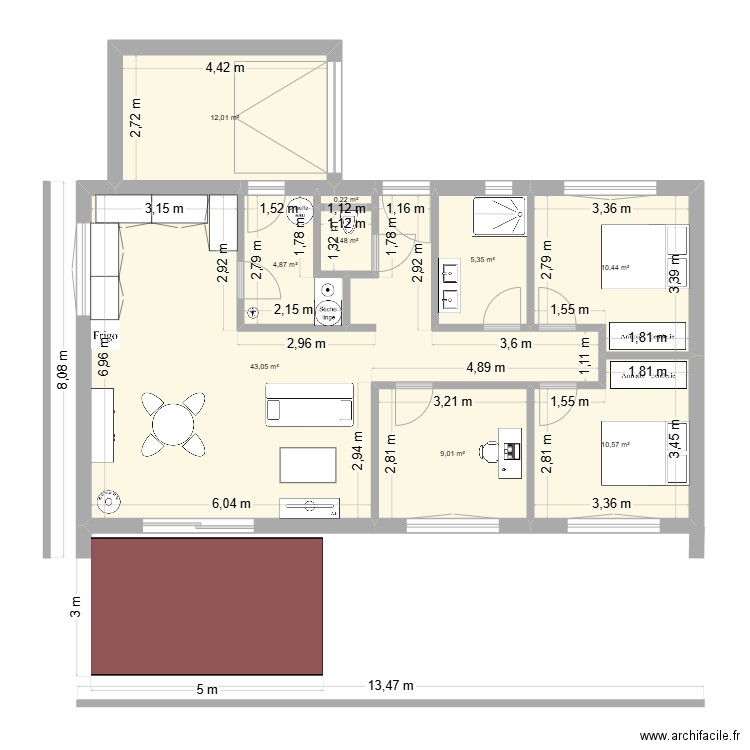Mahalon. Plan de 9 pièces et 97 m2