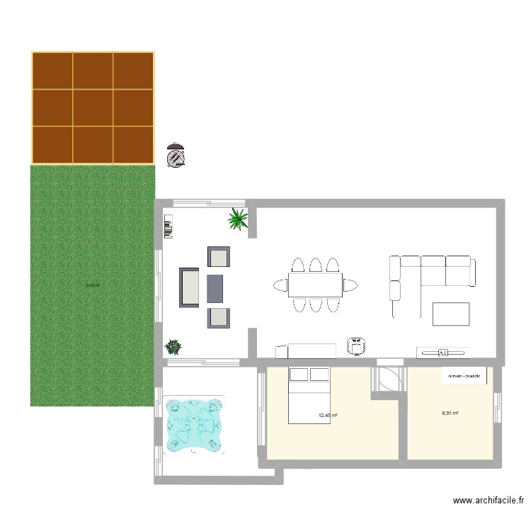 extension terrasse. Plan de 2 pièces et 21 m2