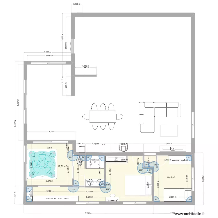 extension terrasse. Plan de 3  et 36 m²