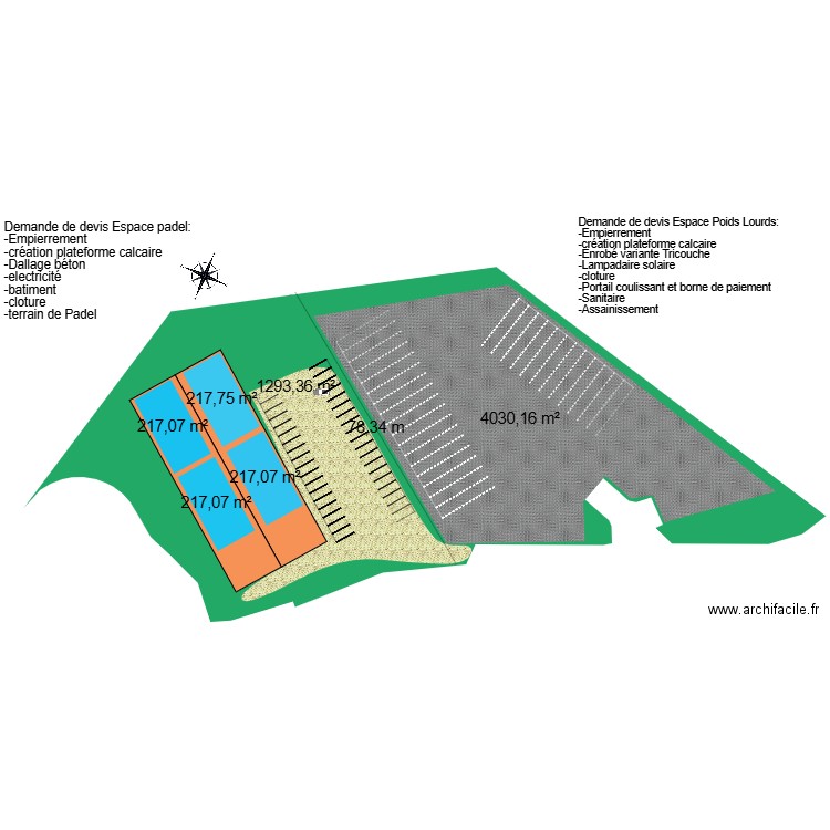 parking poids lourd + padel. Plan de 0 pièce et 0 m2
