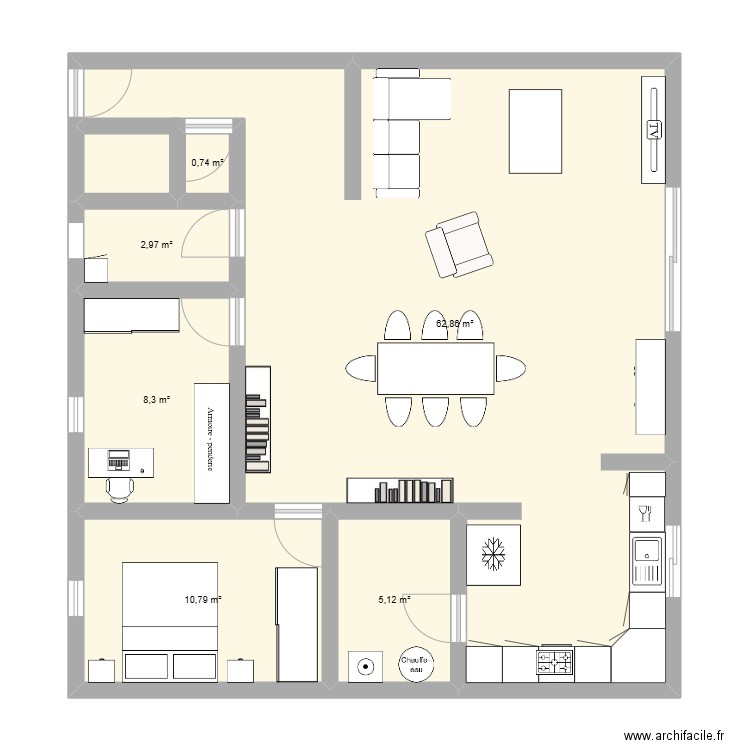test. Plan de 6 pièces et 91 m2