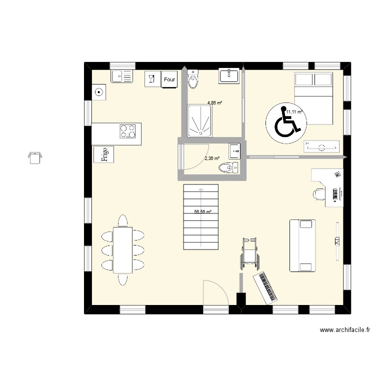 aménagement. Plan de 4 pièces et 75 m2