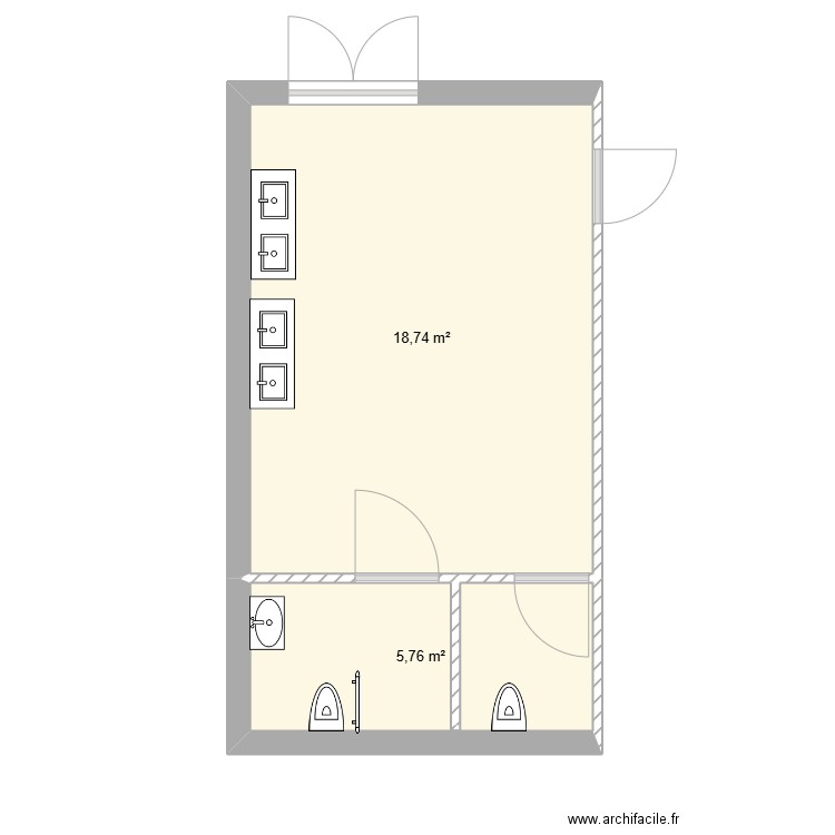 sje. Plan de 2 pièces et 25 m2