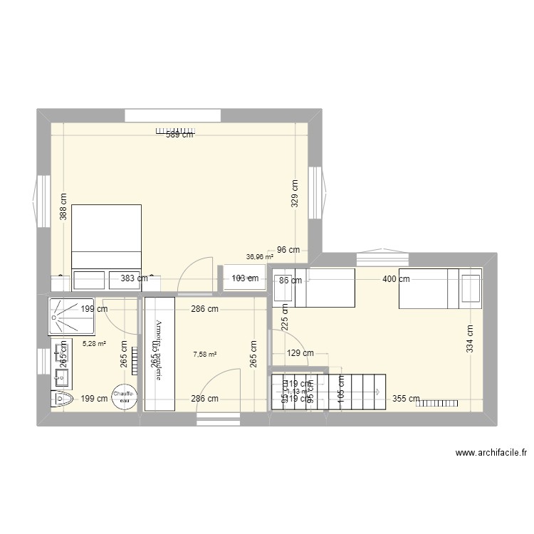 1er étage_étape 2_sanitaires a l'est_avec escalier. Plan de 0 pièce et 0 m2