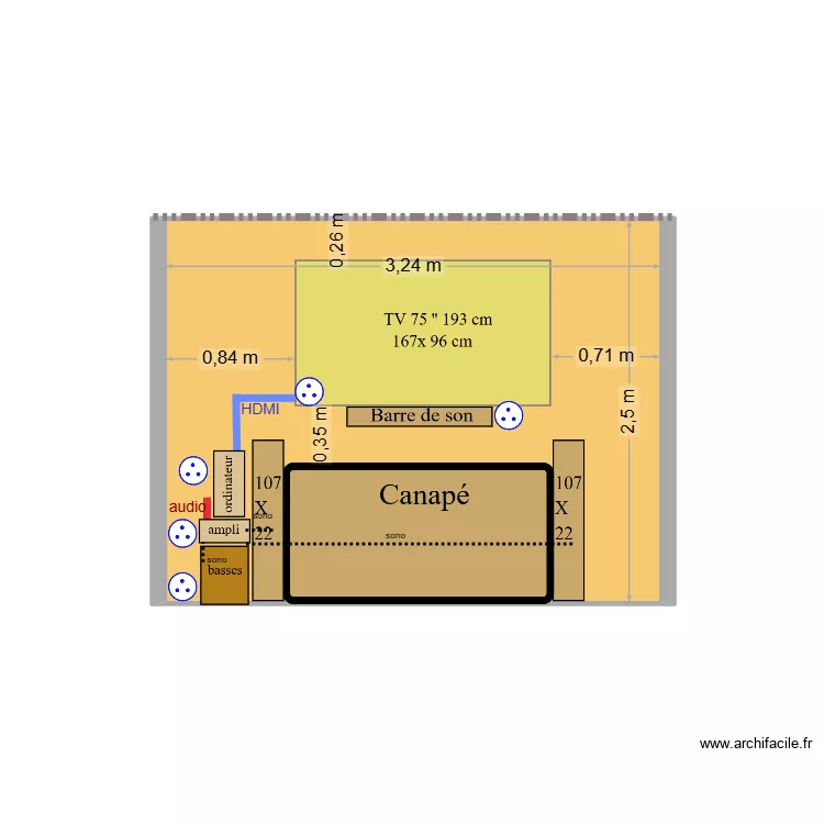 TV 75" chez Eliane 03. Plan de 