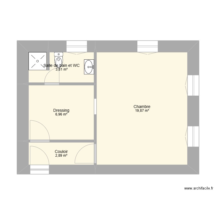 pitnt étage 1. Plan de 4 pièces et 34 m2