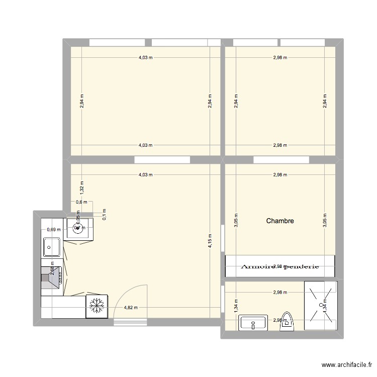 LOT 2A (cuisine seule). Plan de 5 pièces et 52 m2