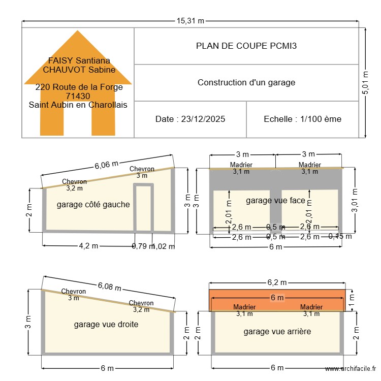 plan de coupe 1. Plan de 5 pièces et 51 m2