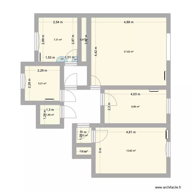 appartement MQ. Plan de 9  et 61 m²