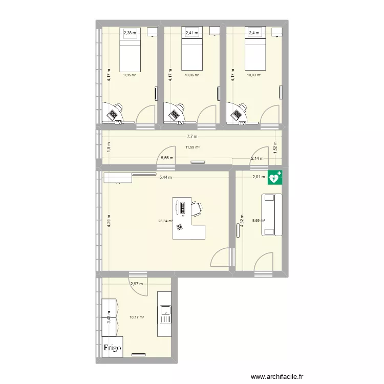 Batiment enseignement. Plan de 7  et 84 m²
