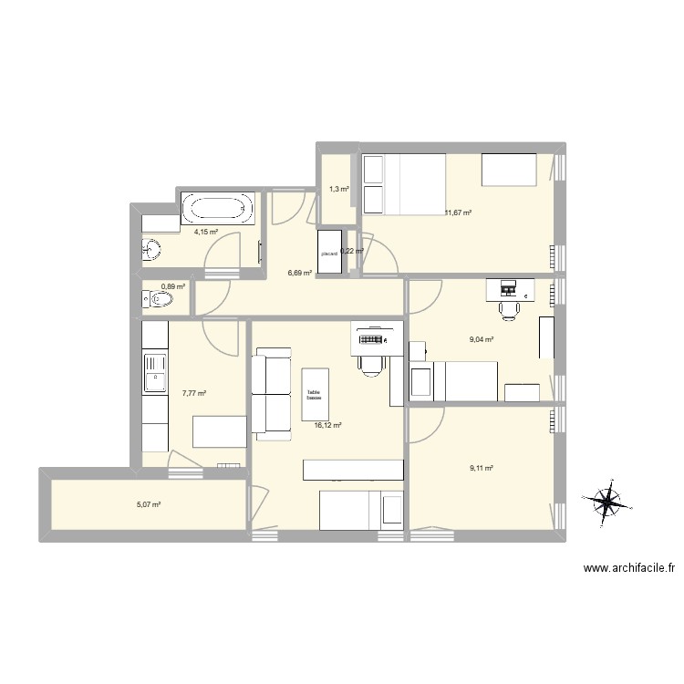 cézembre2. Plan de 11 pièces et 72 m2