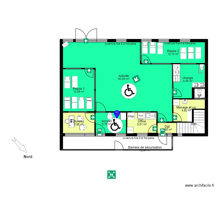 94P6R projet christel evacution. Plan de 19 pièces et 236 m2