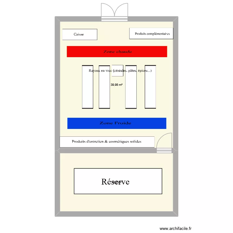 plan &eacute;picerie. Plan de 2  et 58 m²