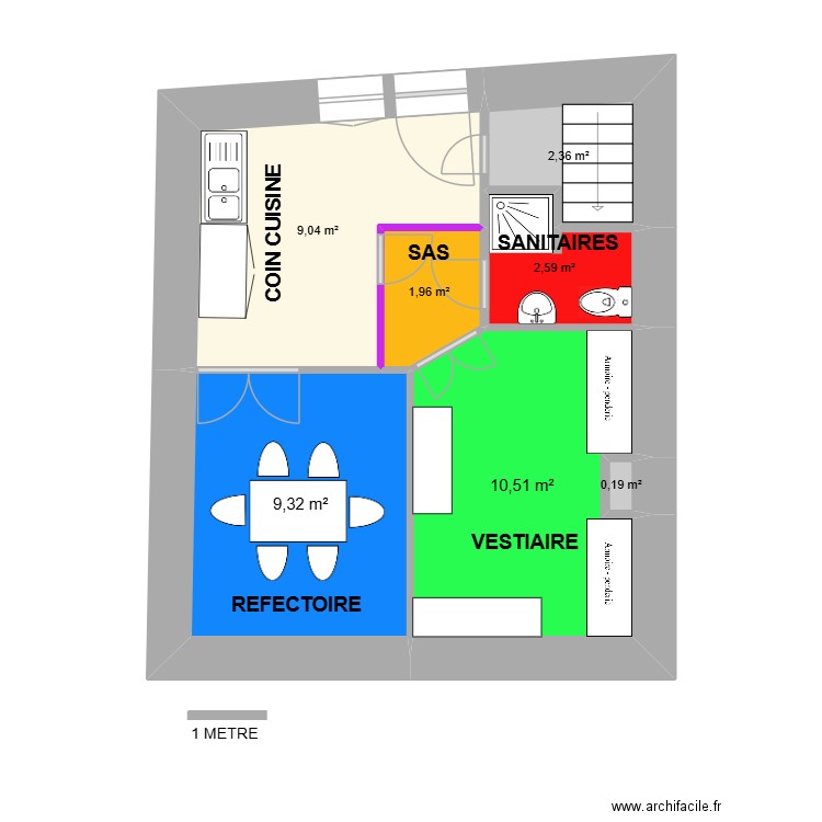 POTIERS 3 RDC.1. Plan de 7 pièces et 36 m2