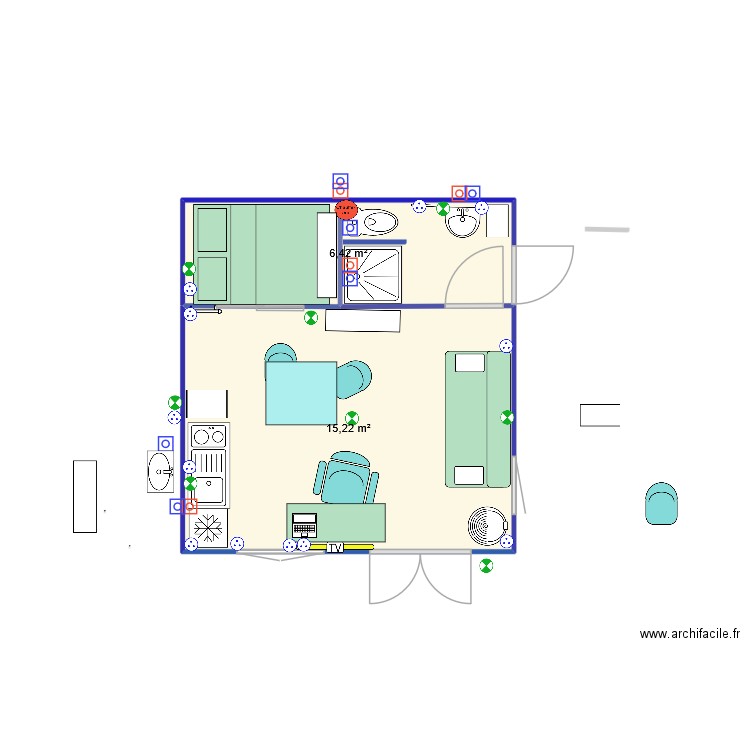 ext arrière 4 eau evac. Plan de 2 pièces et 22 m2